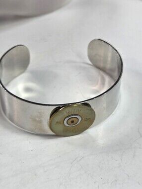 Silver tone Cuff Bracelet with Bullet Accent 12 gauge 7in brutalist